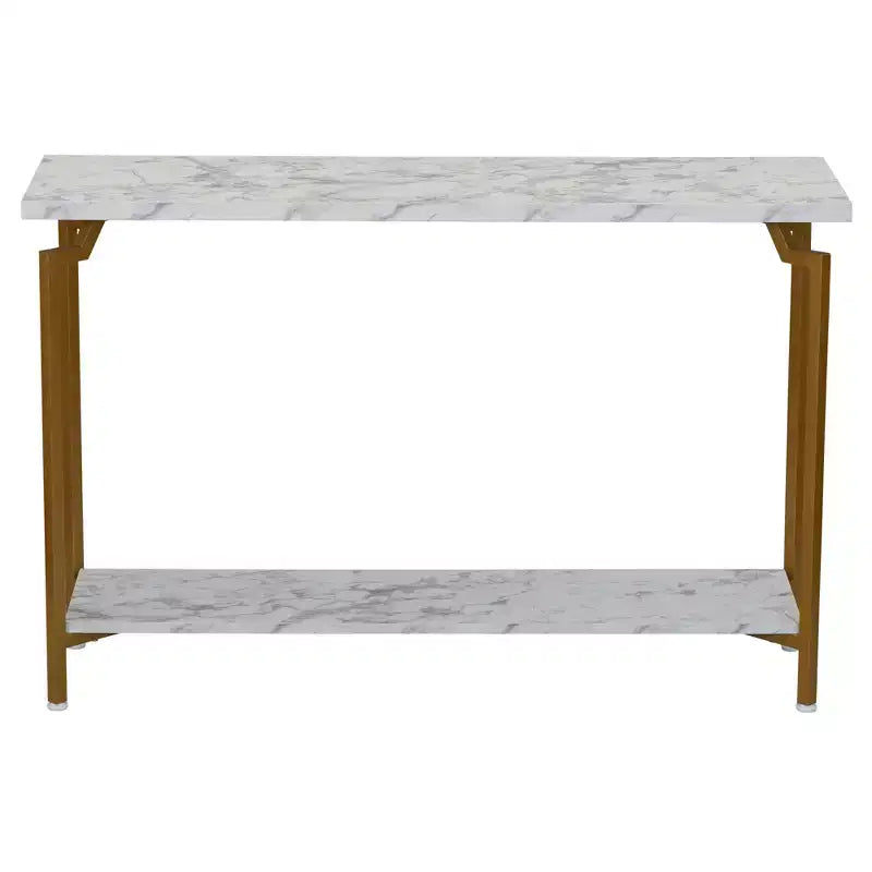 Console de canapé Crown avec étagère de rangement Marbre blanc et métal doré