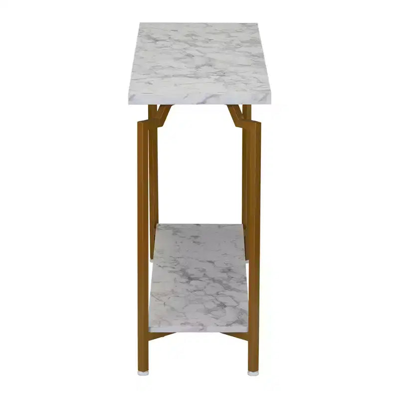 Console de canapé Crown avec étagère de rangement Marbre blanc et métal doré