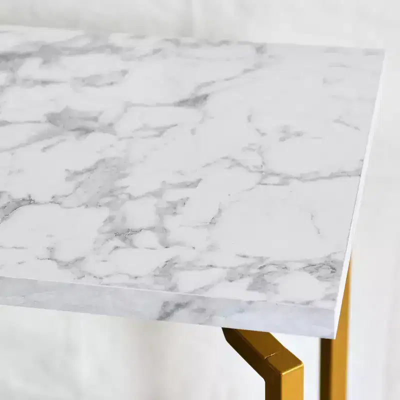 Console de canapé Crown avec étagère de rangement Marbre blanc et métal doré
