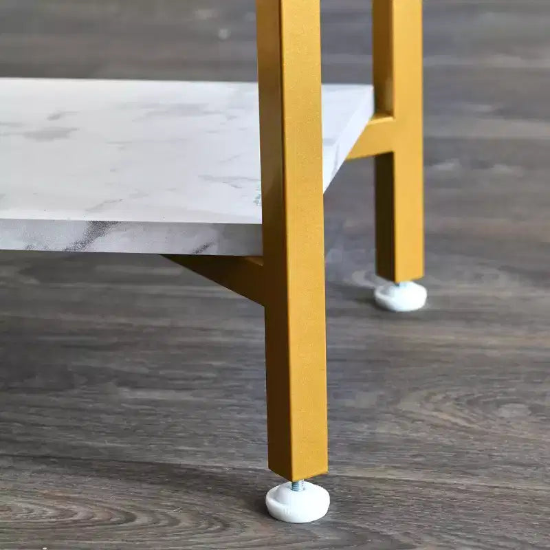 Console de canapé Crown avec étagère de rangement Marbre blanc et métal doré
