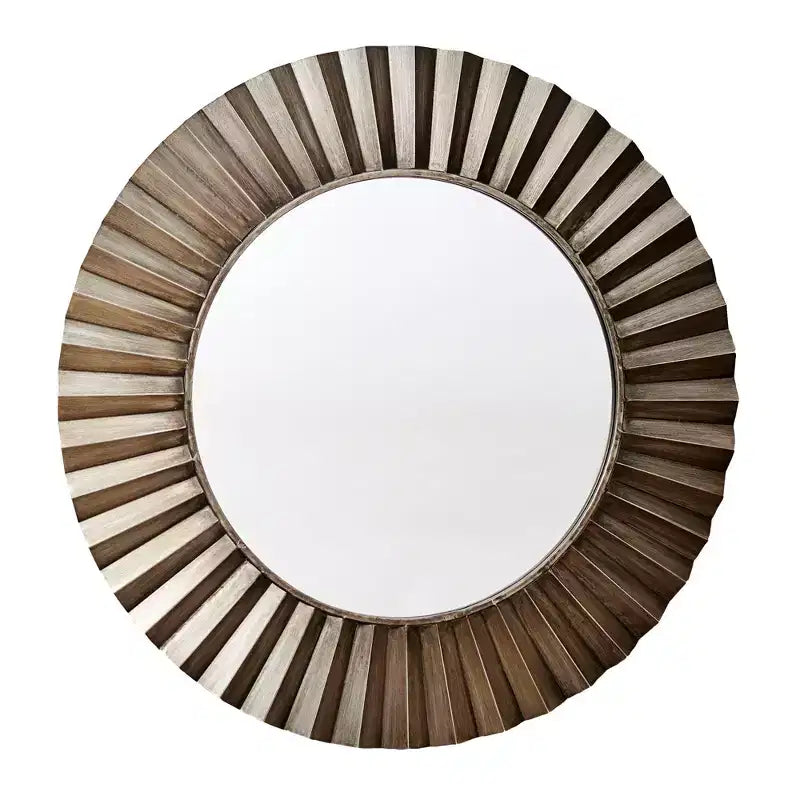 Round Decorative Sunburst Wall Mirror, Bronze