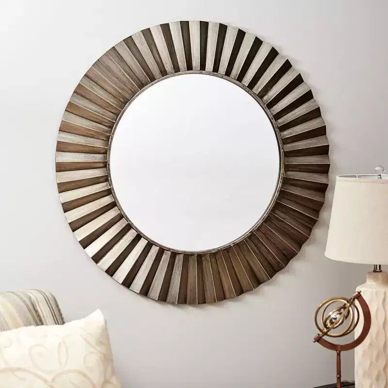 Miroir mural décoratif rond effet soleil, bronze