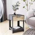 Table de chevet en rotin naturel, Table de chevet avec tiroir, Table d'appoint en bois, Commode en rotin avec poignée rétro pour salon, chambre à coucher