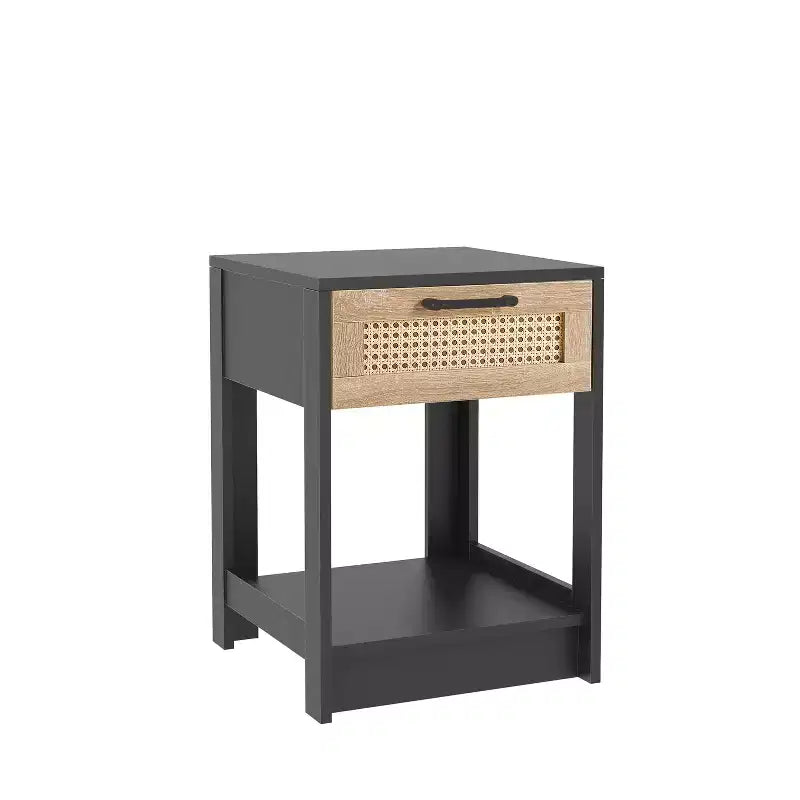 Table de chevet en rotin naturel, Table de chevet avec tiroir, Table d'appoint en bois, Commode en rotin avec poignée rétro pour salon, chambre à coucher