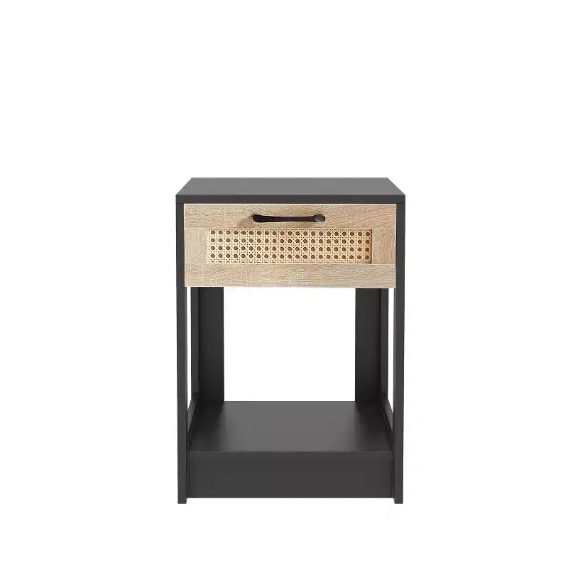 Table de chevet en rotin naturel, Table de chevet avec tiroir, Table d'appoint en bois, Commode en rotin avec poignée rétro pour salon, chambre à coucher