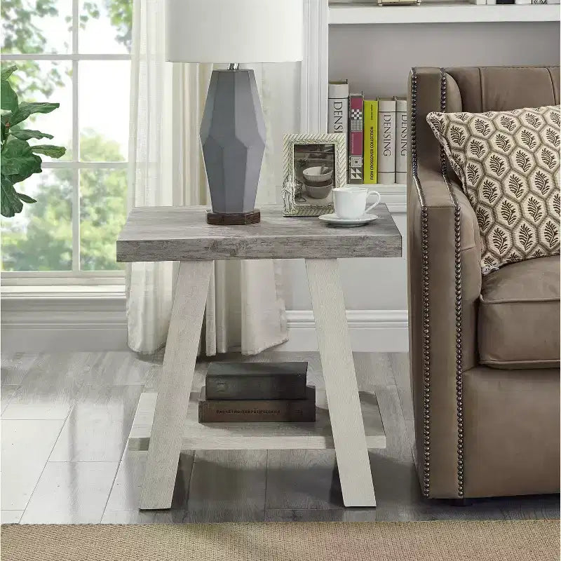 Table d'appoint Athènes contemporaine à deux tons en bois, gris patiné et beige