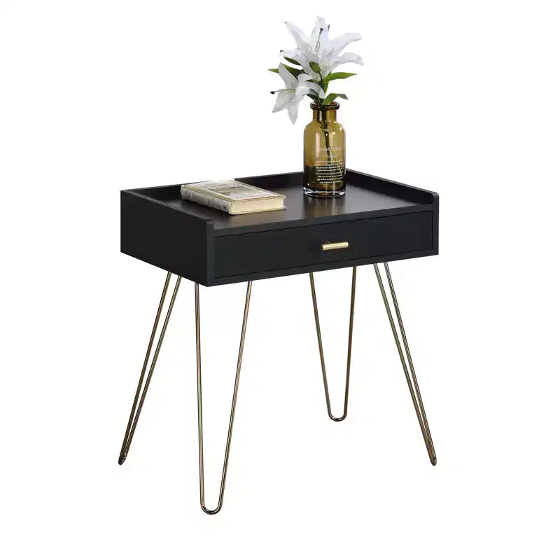 Table d'appoint de rangement en bois noir et doré Hailey