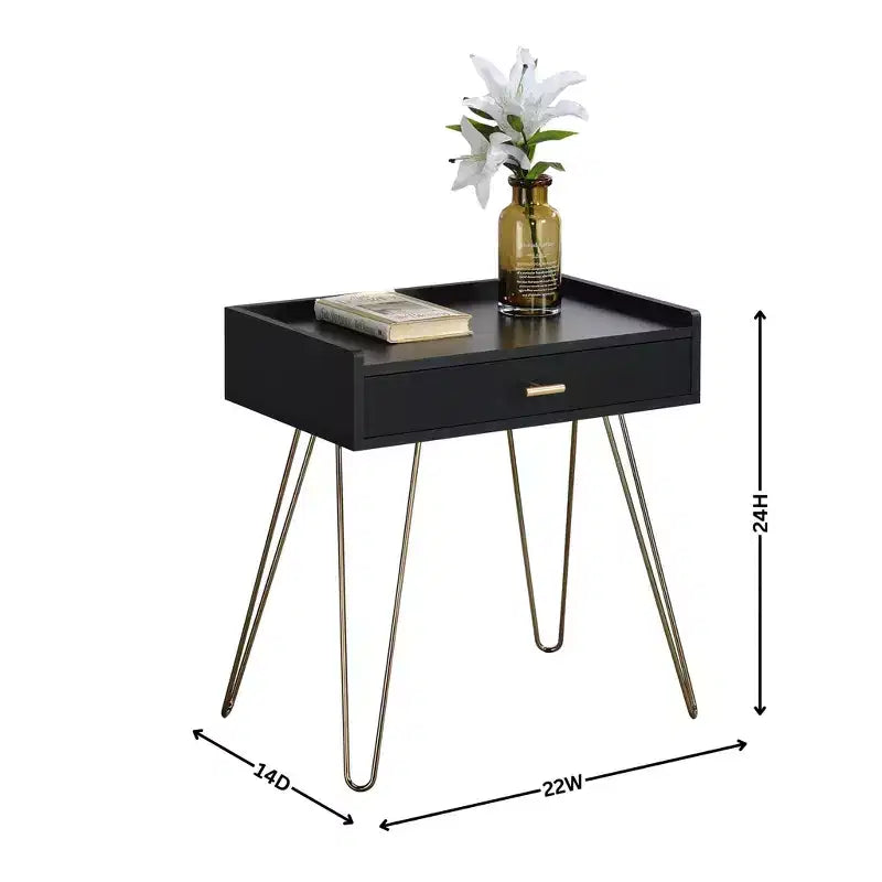 Table d'appoint de rangement en bois noir et doré Hailey