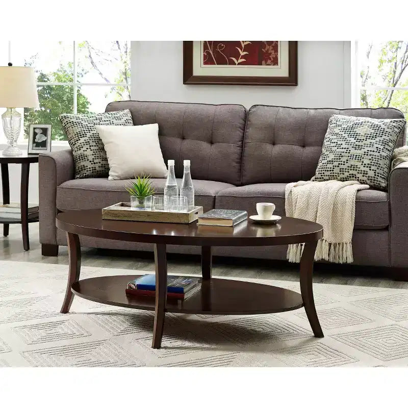 Ensemble table basse ovale 3 pièces contemporaine avec tables d'appoint, expresso