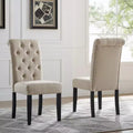 Roundhill Furniture Leviton Solid Wood Tufted Asons Dining Chair, Tan, Set of 2
