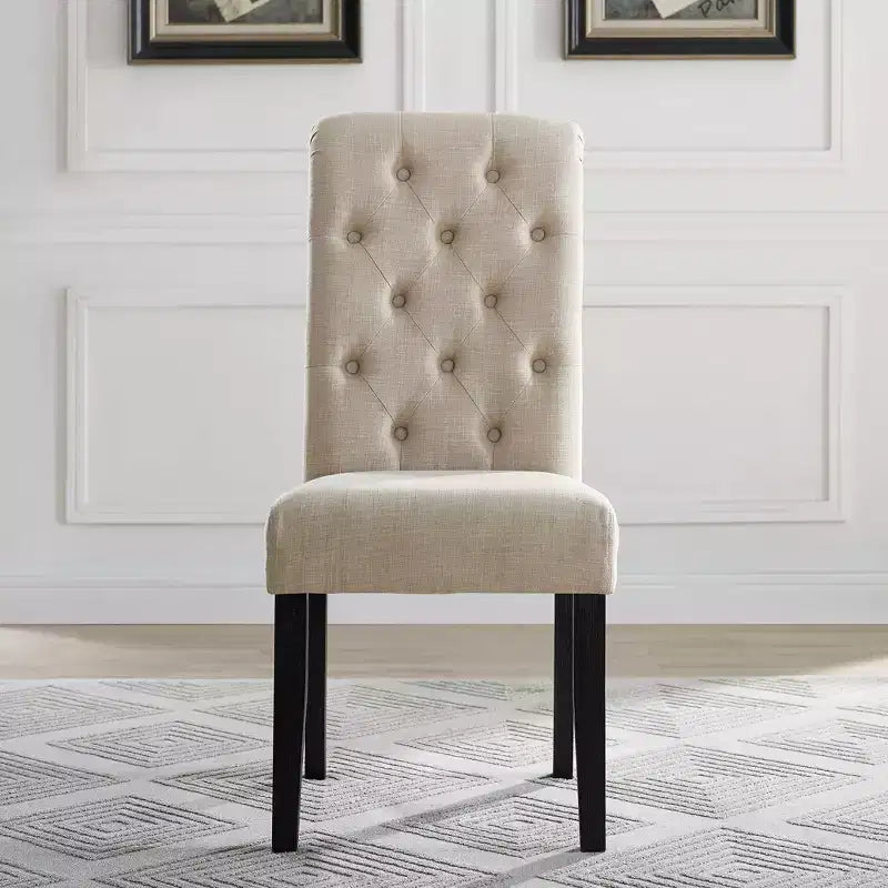 Chaise de salle à manger capitonnée en bois massif, beige