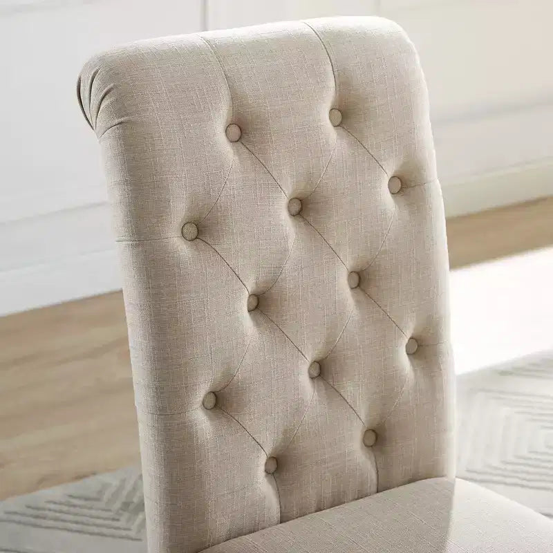 Chaise de salle à manger capitonnée en bois massif, beige