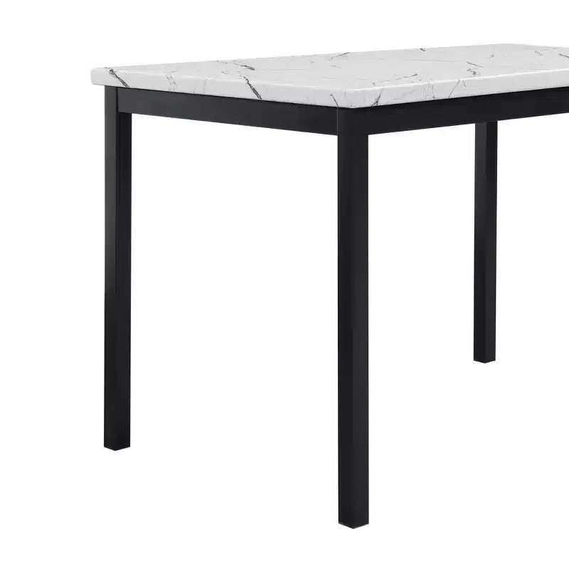 Table de salle à manger avec plateau en similicuir marbré laminé, blanc cassé
