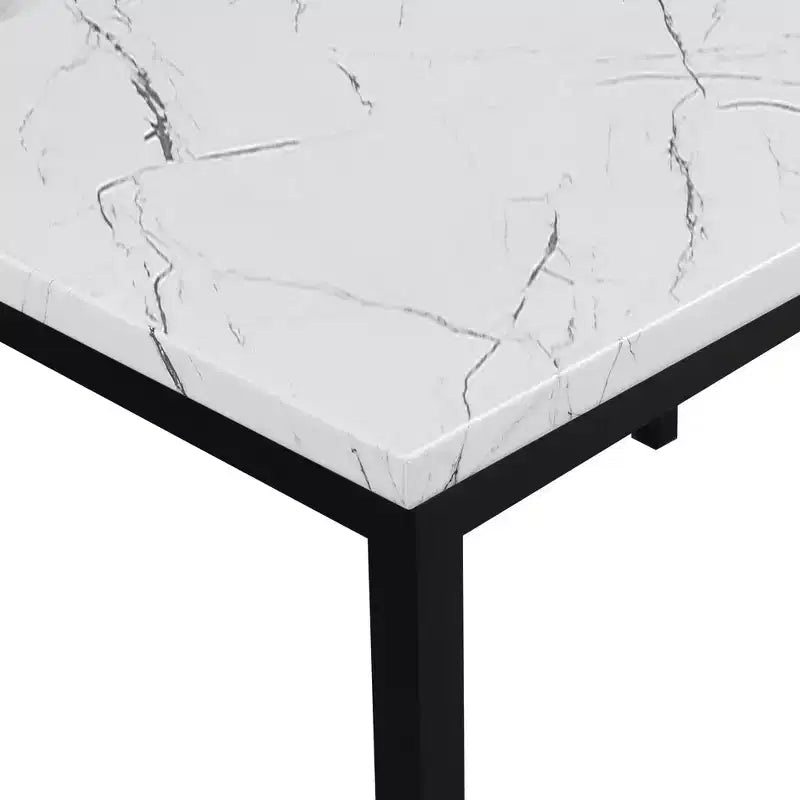 Table de salle à manger avec plateau en similicuir marbré laminé, blanc cassé