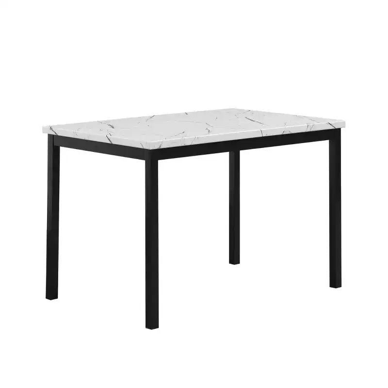 Table de salle à manger avec plateau en similicuir marbré laminé, blanc cassé