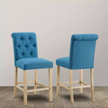 Roundhill Furniture Siena Counter Height Button Tufted Back Solid Wood Stools, Blue, Set of 2