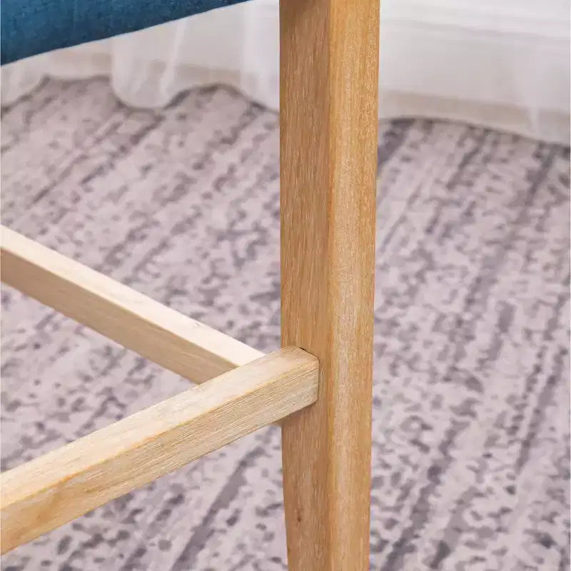 Tabourets en bois massif à dossier touffeté de hauteur comptoir, bleus, lot de 2