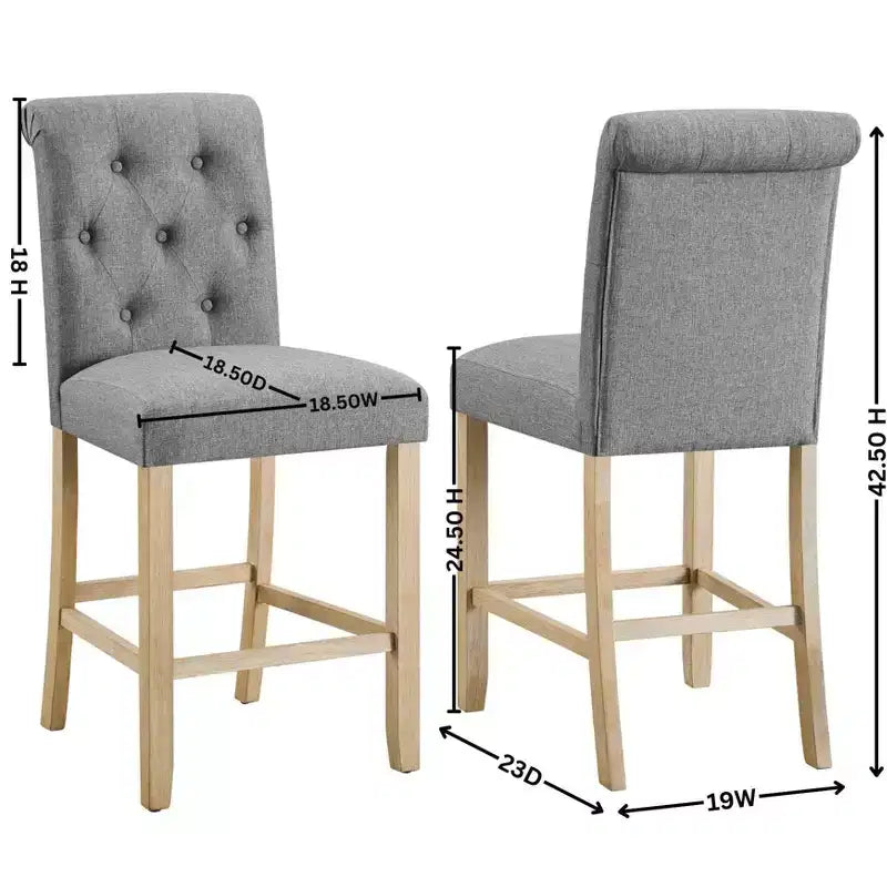 Tabourets en bois massif à dossier touffeté de hauteur comptoir, bleus, lot de 2