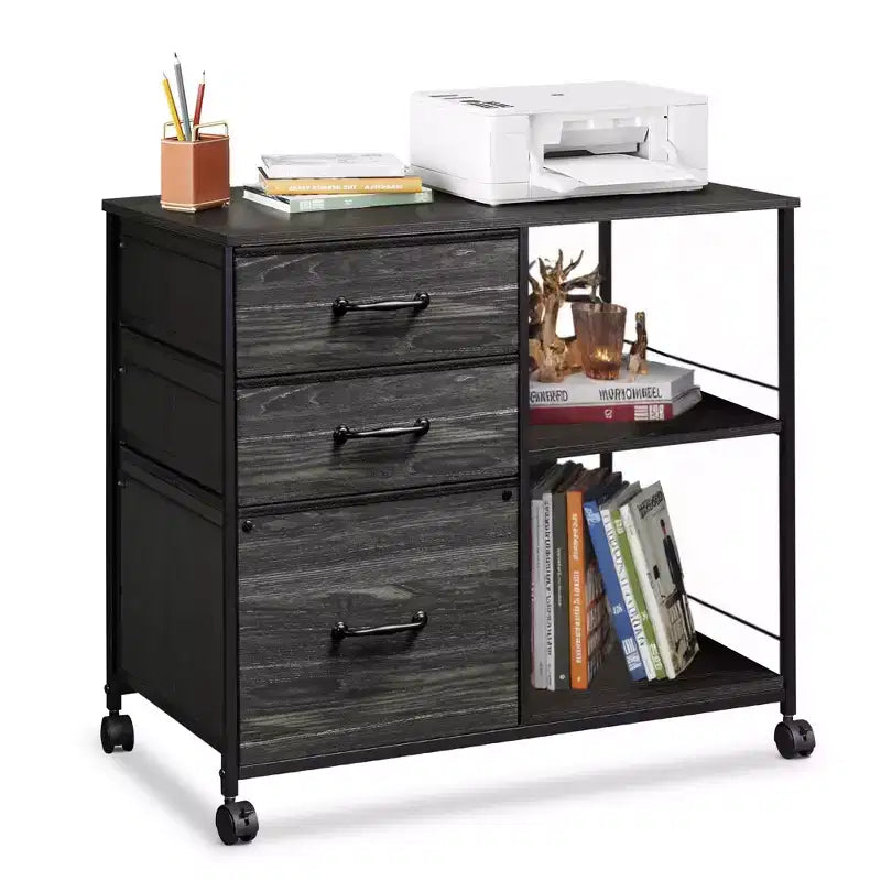 Meuble Classeur Mobile à 3 Tiroirs, Support d'Imprimante Roulant avec Étagère de Rangement Ouverte pour Bureau à Domicile
