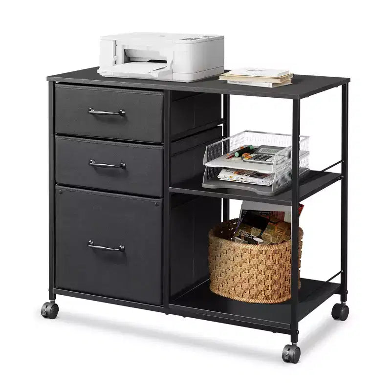 Meuble Classeur Mobile à 3 Tiroirs, Support d'Imprimante Roulant avec Étagère de Rangement Ouverte pour Bureau à Domicile