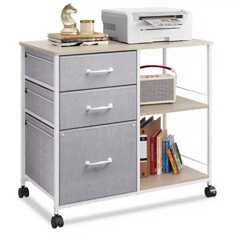 Meuble Classeur Mobile à 3 Tiroirs, Support d'Imprimante Roulant avec Étagère de Rangement Ouverte pour Bureau à Domicile