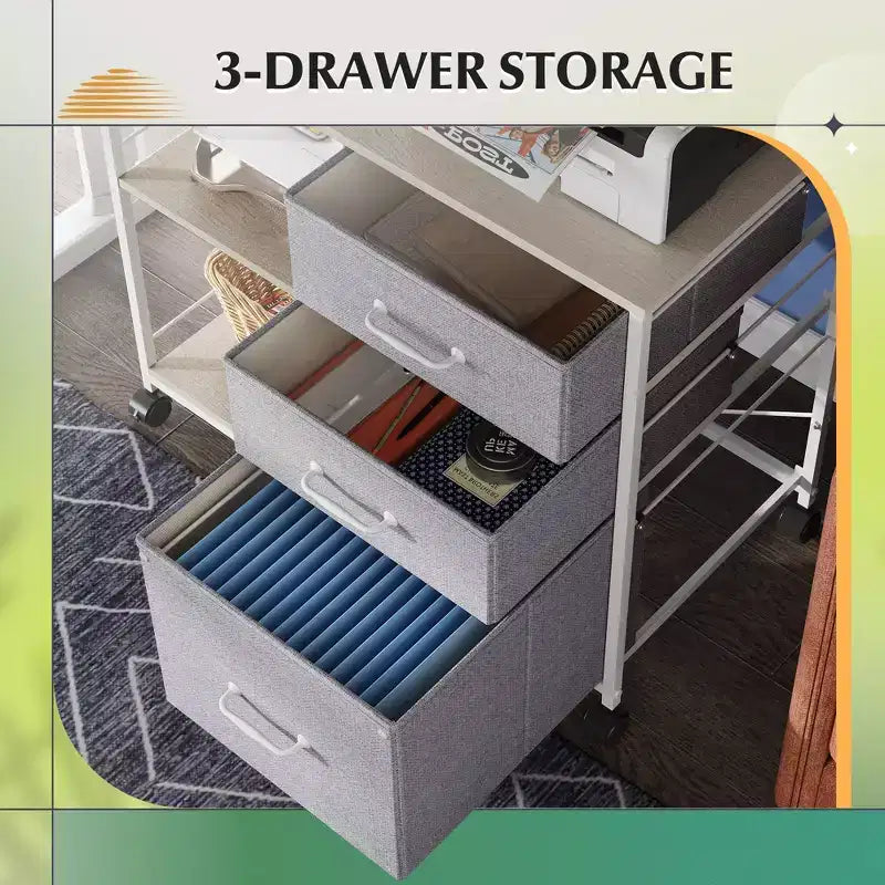 Meuble Classeur Mobile à 3 Tiroirs, Support d'Imprimante Roulant avec Étagère de Rangement Ouverte pour Bureau à Domicile