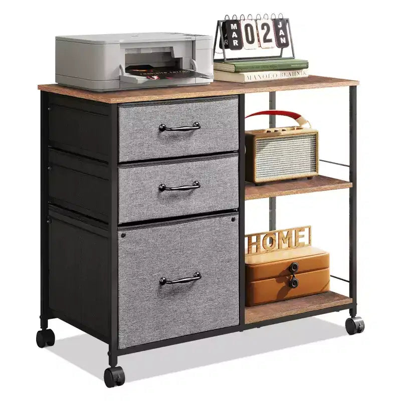 Meuble Classeur Mobile à 3 Tiroirs, Support d'Imprimante Roulant avec Étagère de Rangement Ouverte pour Bureau à Domicile