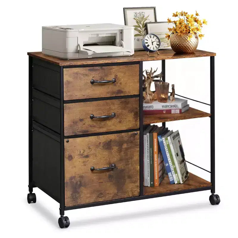 Meuble Classeur Mobile à 3 Tiroirs, Support d'Imprimante Roulant avec Étagère de Rangement Ouverte pour Bureau à Domicile