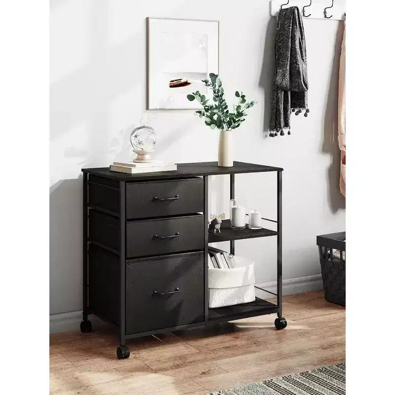 Meuble Classeur Mobile à 3 Tiroirs, Support d'Imprimante Roulant avec Étagère de Rangement Ouverte pour Bureau à Domicile
