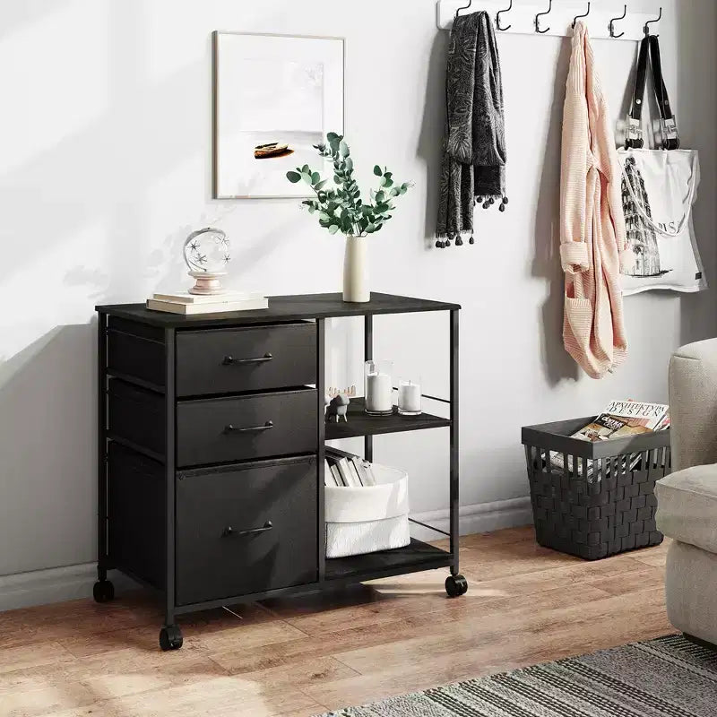 Meuble Classeur Mobile à 3 Tiroirs, Support d'Imprimante Roulant avec Étagère de Rangement Ouverte pour Bureau à Domicile