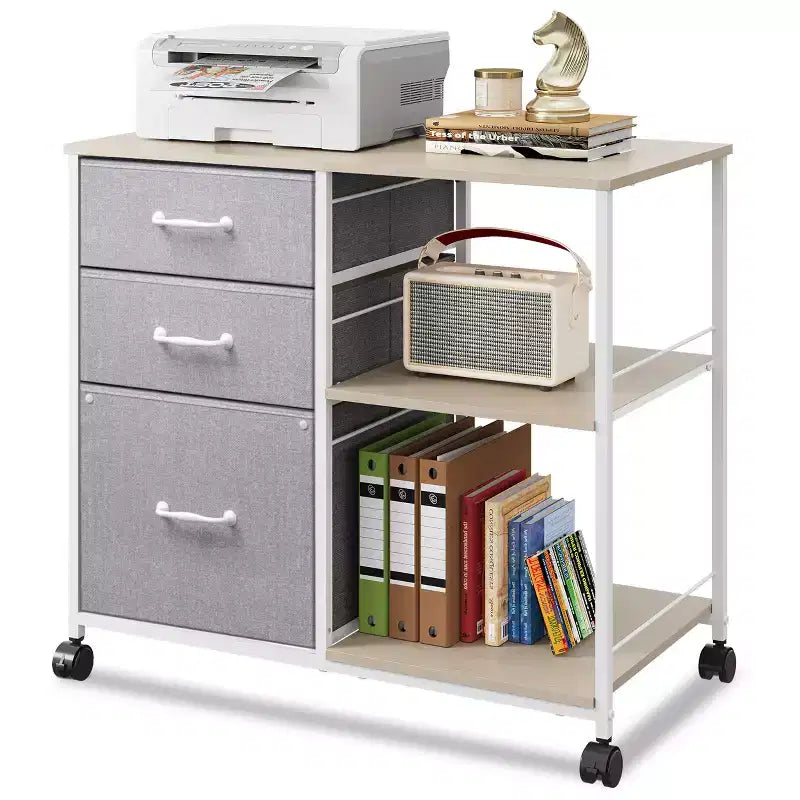 Meuble Classeur Mobile à 3 Tiroirs, Support d'Imprimante Roulant avec Étagère de Rangement Ouverte pour Bureau à Domicile