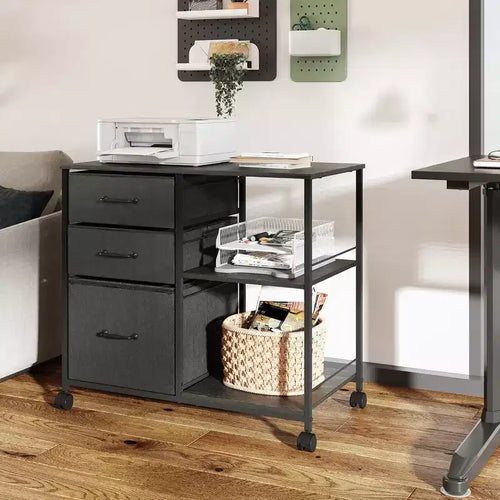 DEXYLLO 3 Drawer Mobile File Cabinet, Rolling Printer Stand with Open Storage Shelf for Home Office
