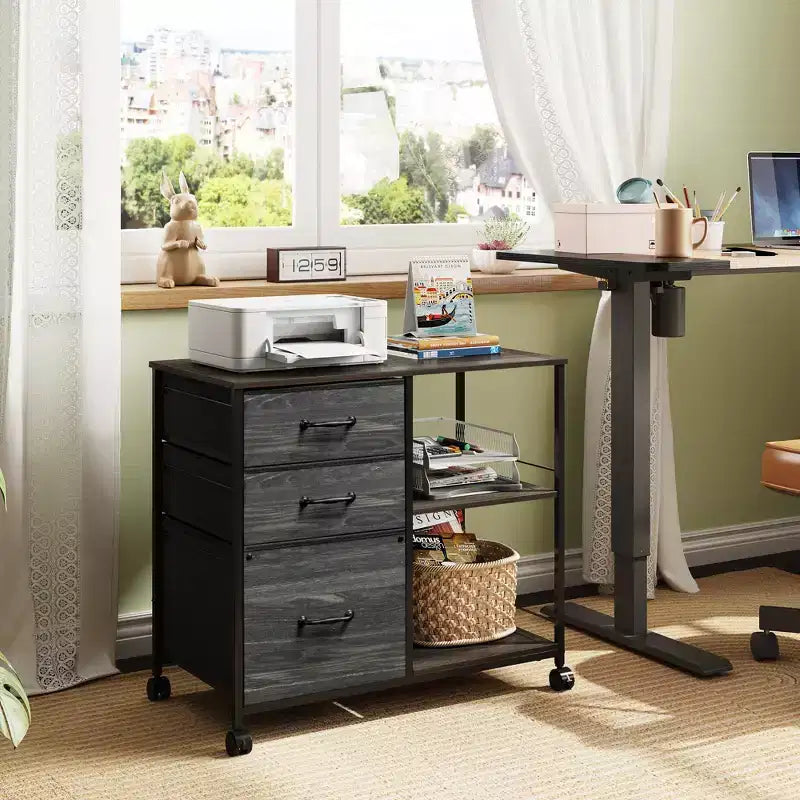 Meuble Classeur Mobile à 3 Tiroirs, Support d'Imprimante Roulant avec Étagère de Rangement Ouverte pour Bureau à Domicile