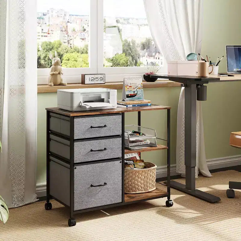 Meuble Classeur Mobile à 3 Tiroirs, Support d'Imprimante Roulant avec Étagère de Rangement Ouverte pour Bureau à Domicile