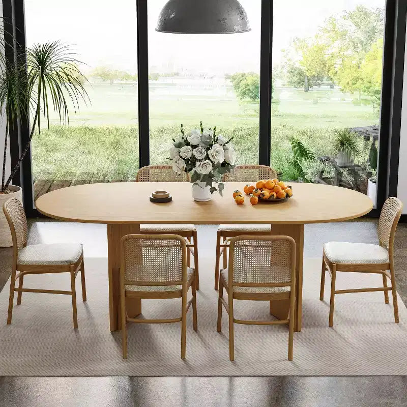 PexFix Oval Soild Wood Dining Table for 6 Mid-Century Modern Kitchen Table Meeting Table for Living Room Dining Room Home Office