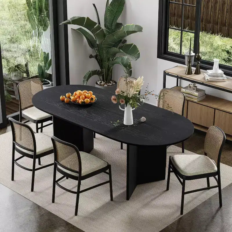 Table à manger ovale en bois massif pour 6, table de cuisine de style moderne du milieu du siècle, table de réunion pour salon, salle à manger, bureau à domicile