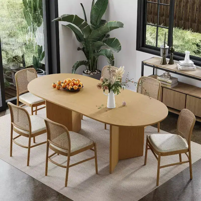 Table à manger ovale en bois massif pour 6, table de cuisine de style moderne du milieu du siècle, table de réunion pour salon, salle à manger, bureau à domicile