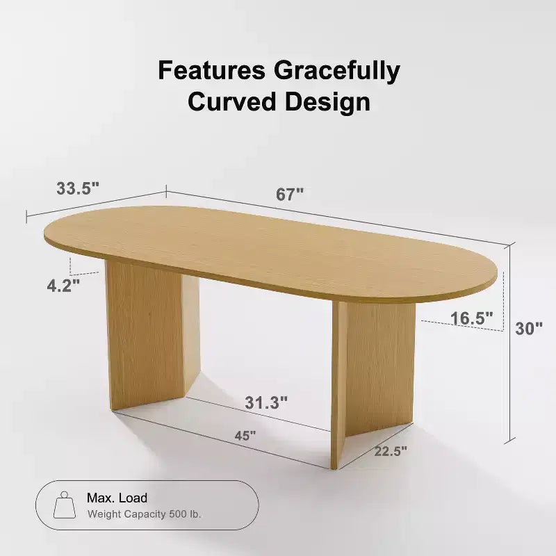Table à manger ovale en bois massif pour 6, table de cuisine de style moderne du milieu du siècle, table de réunion pour salon, salle à manger, bureau à domicile