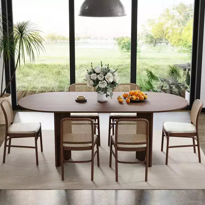 Table à manger ovale en bois massif pour 6, table de cuisine de style moderne du milieu du siècle, table de réunion pour salon, salle à manger, bureau à domicile