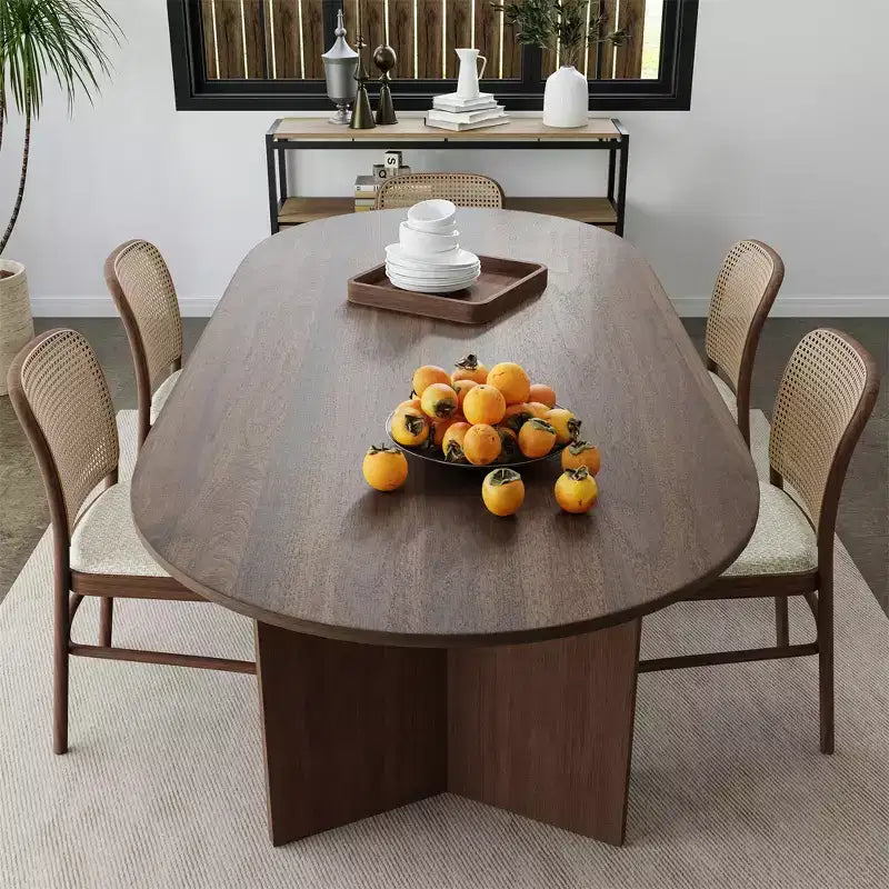 Table à manger ovale en bois massif pour 6, table de cuisine de style moderne du milieu du siècle, table de réunion pour salon, salle à manger, bureau à domicile