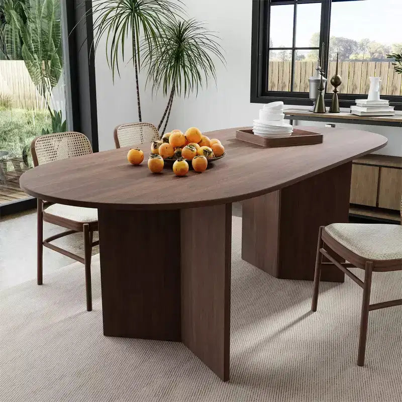 Table à manger ovale en bois massif pour 6, table de cuisine de style moderne du milieu du siècle, table de réunion pour salon, salle à manger, bureau à domicile