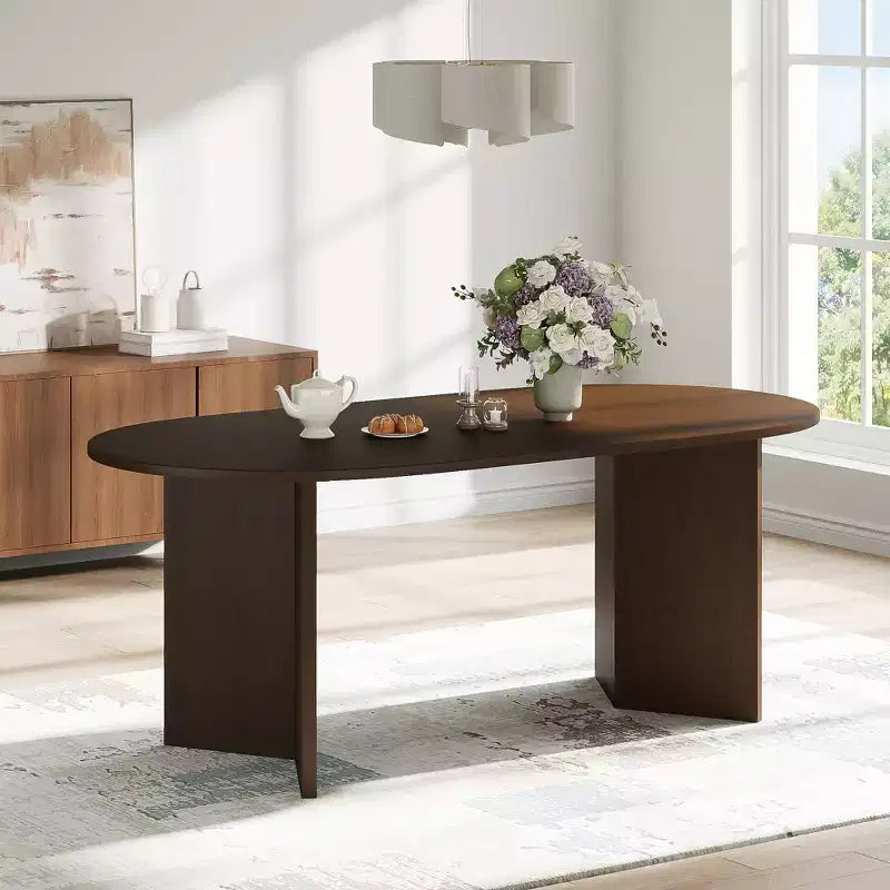 Table à manger ovale en bois massif pour 6, table de cuisine de style moderne du milieu du siècle, table de réunion pour salon, salle à manger, bureau à domicile