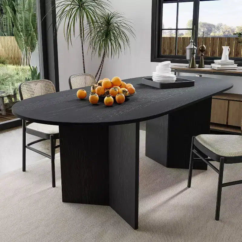 Table à manger ovale en bois massif pour 6, table de cuisine de style moderne du milieu du siècle, table de réunion pour salon, salle à manger, bureau à domicile