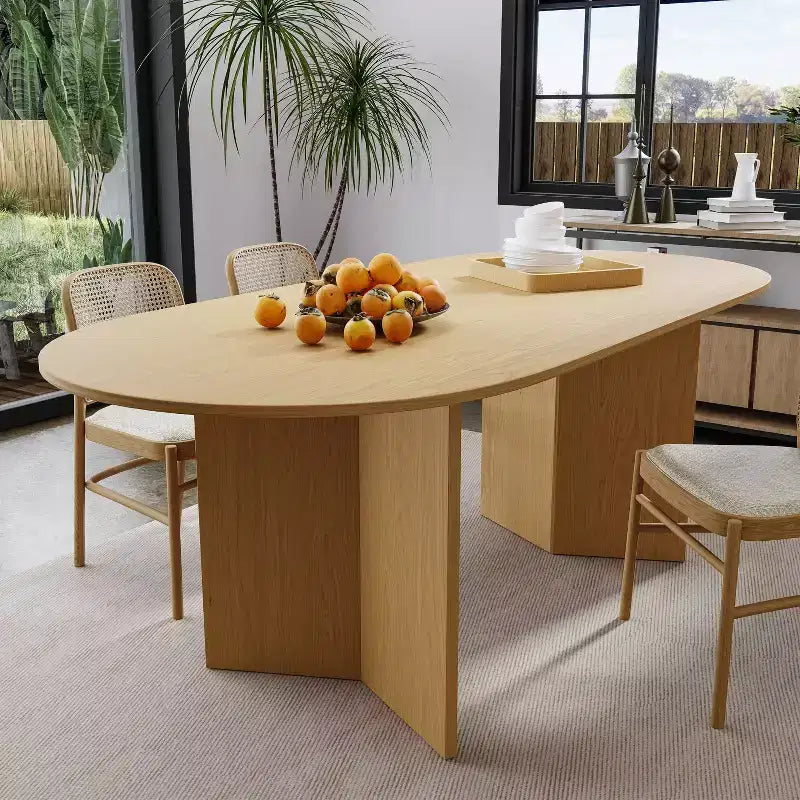 Table à manger ovale en bois massif pour 6, table de cuisine de style moderne du milieu du siècle, table de réunion pour salon, salle à manger, bureau à domicile