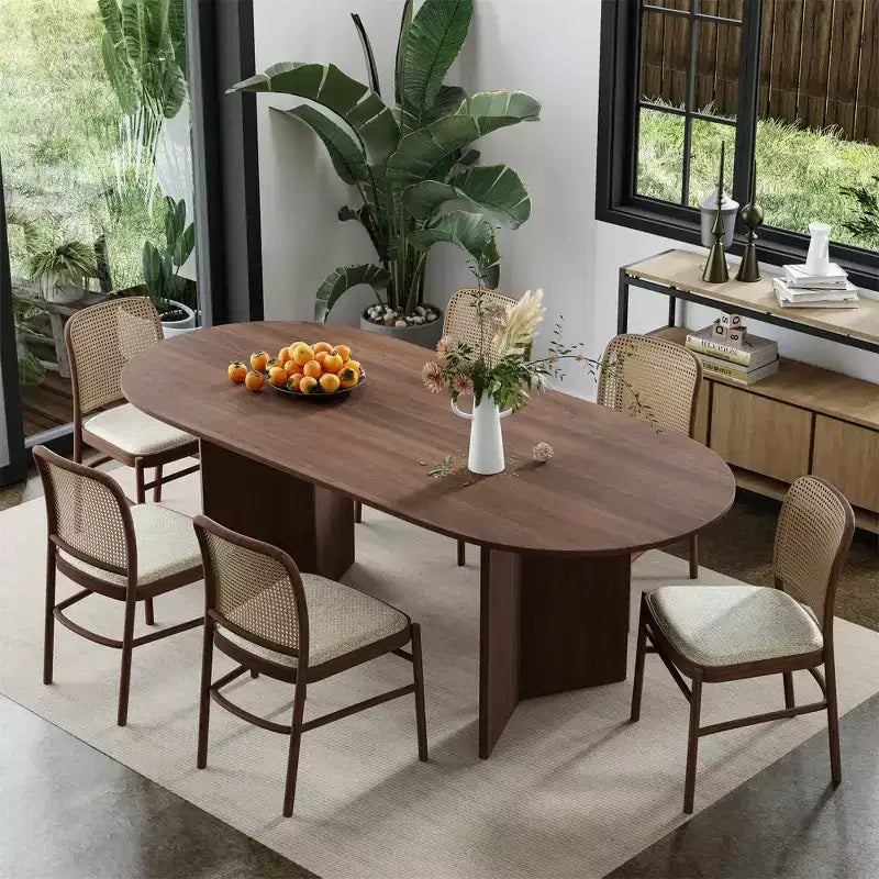 Table à manger ovale en bois massif pour 6, table de cuisine de style moderne du milieu du siècle, table de réunion pour salon, salle à manger, bureau à domicile