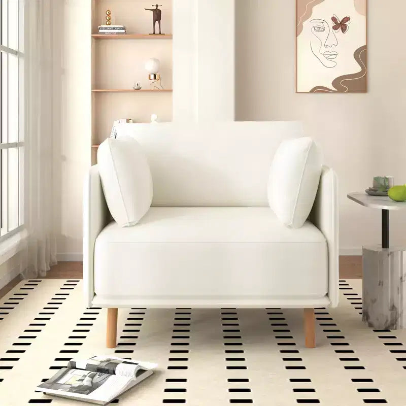 Fauteuil d'appoint moderne rembourré avec coussins moelleux et pieds en bois robustes, chaise de salon confortable