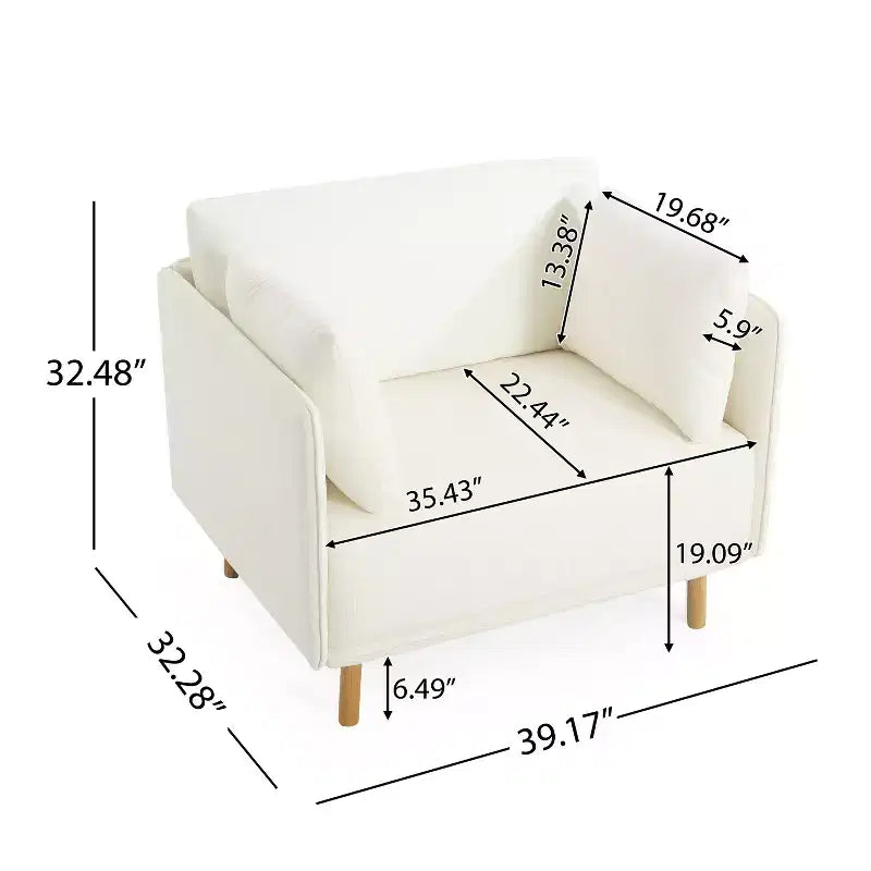Fauteuil d'appoint moderne rembourré avec coussins moelleux et pieds en bois robustes, chaise de salon confortable