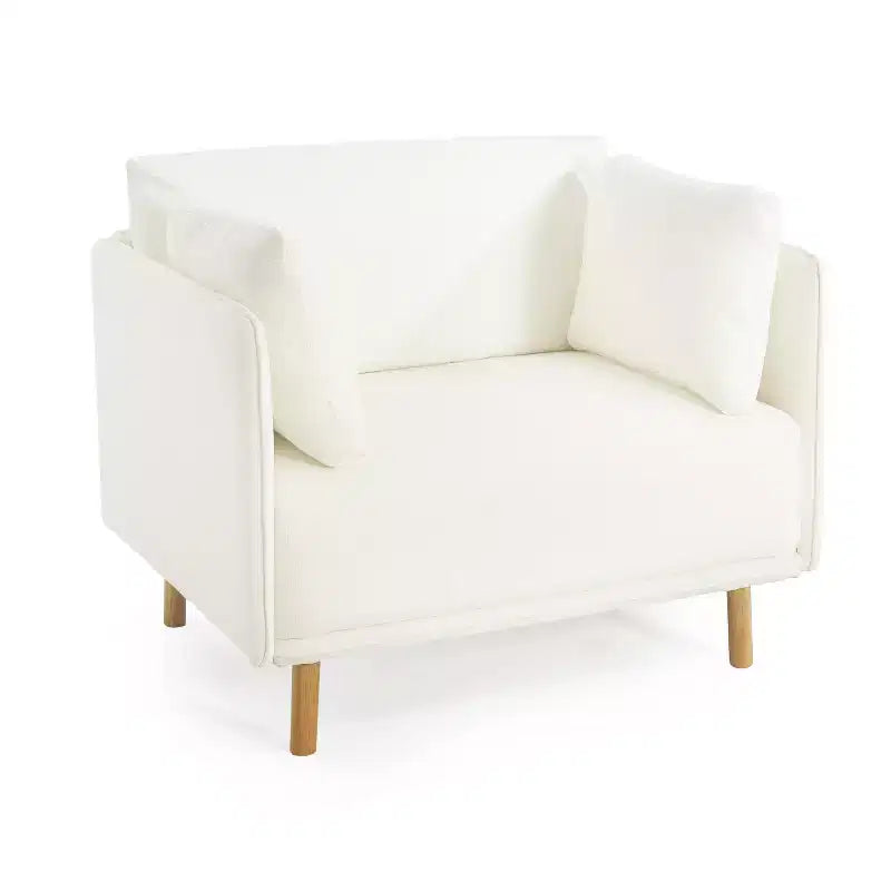 Fauteuil d'appoint moderne rembourré avec coussins moelleux et pieds en bois robustes, chaise de salon confortable