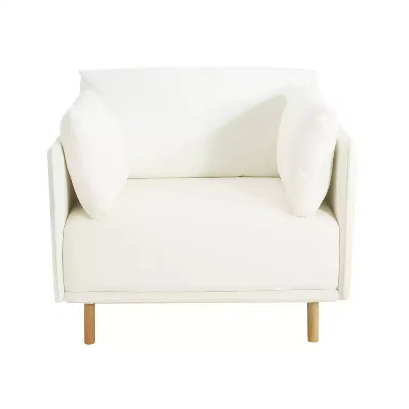 Fauteuil d'appoint moderne rembourré avec coussins moelleux et pieds en bois robustes, chaise de salon confortable