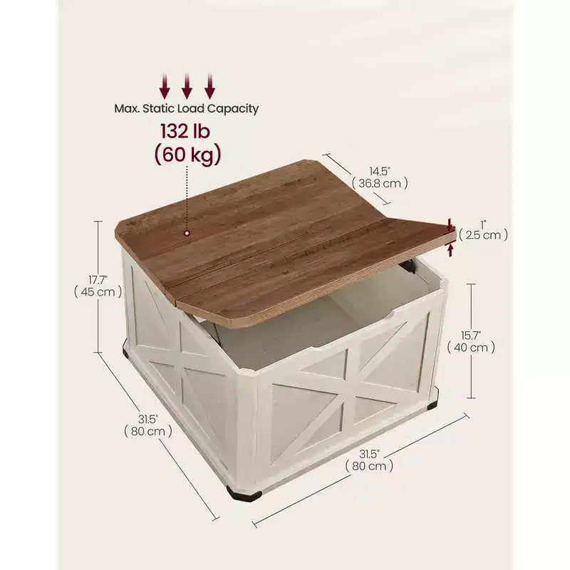 Table basse de ferme avec rangement, table basse carrée pour salon, table basse avec plateaux relevables
